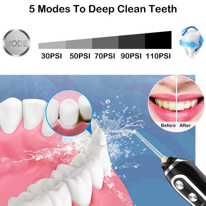 Limpiador sin cuerda de los dientes de Flosser del agua, Irrigator oral dental portátil 5 modos, prenda impermeable IPX7