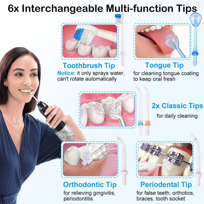 Limpiador sin cuerda de los dientes de Flosser del agua, Irriga oral dental portátil 5 modos, prenda impermeable IPX7